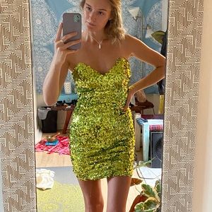 Lime green sequined cocktail dress